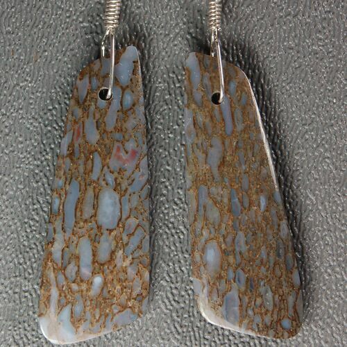 Blue, Agatized Dinosaur Bone (Gembone) Earrings #54095